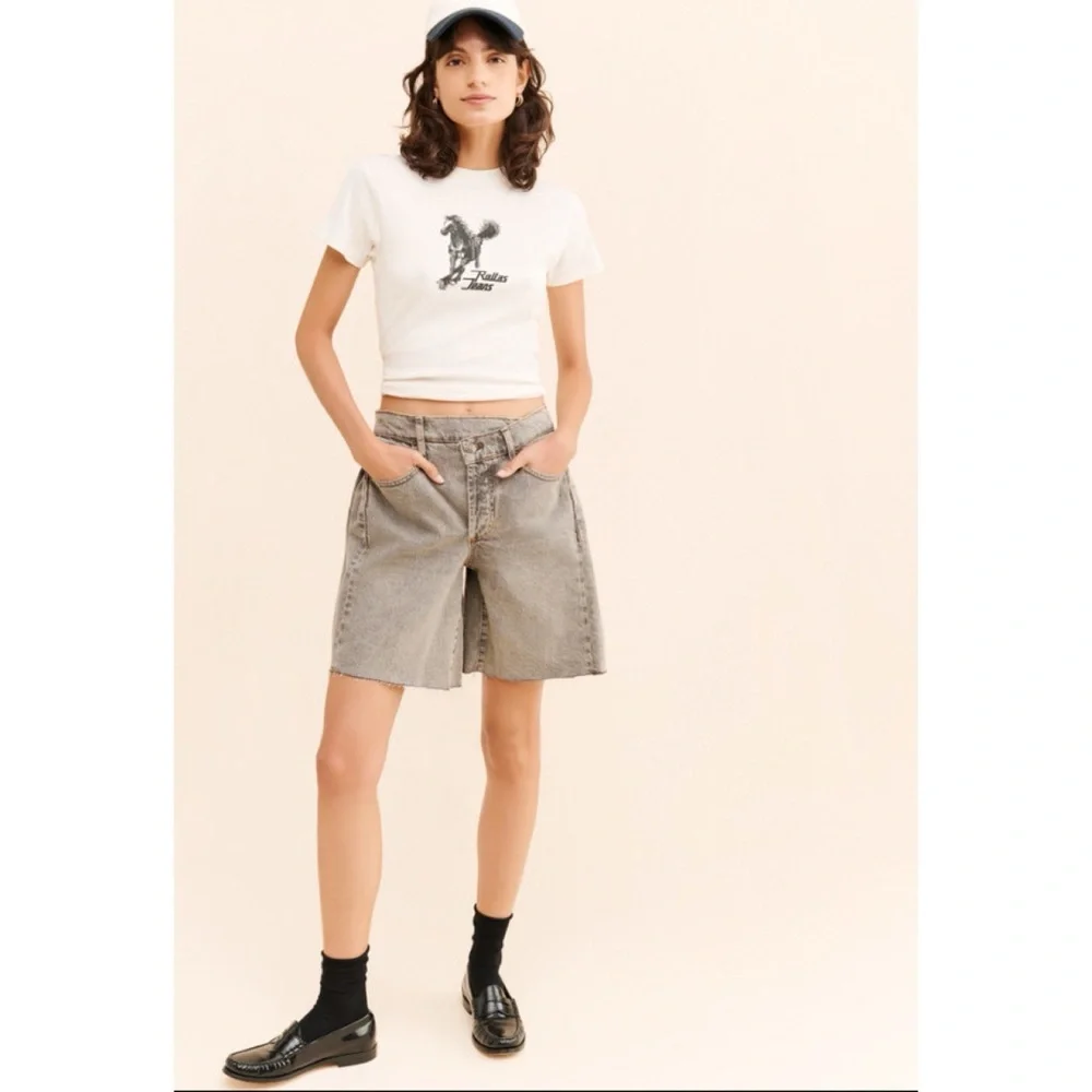 NWT Free People Boomerang Long Jean Shorts Gray 27